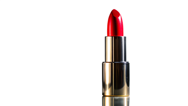 Closeup of a red lipstick isolated on transparent background in studio shot