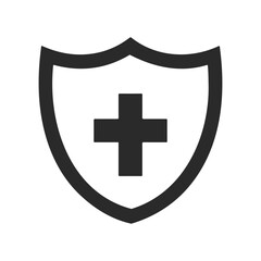 Obraz premium Medical cross symbol on protective shield icon for health and safety