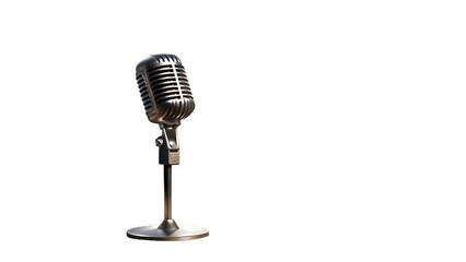 Vintage microphone isolated on transparent background for professional broadcasting