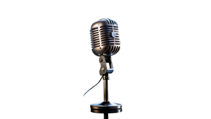 Vintage microphone isolated on transparent background for professional studio