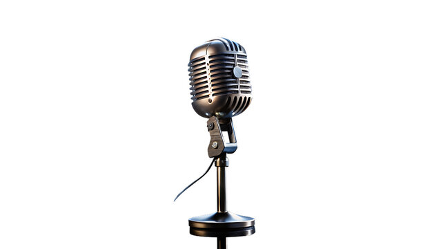 Vintage microphone isolated on transparent background for professional studio