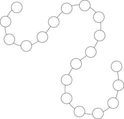 Continuous flowing path with circular elements arranged in a structured directional movement.