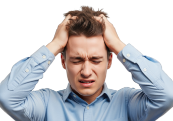 Man pulling hair isolated on transparent background transparent background