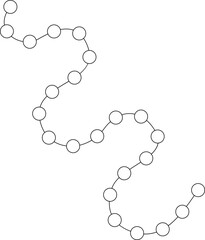 Abstract vector element consisting of a freeform, irregularly flowing line with circular connections arranged in a non-uniform sequence.
