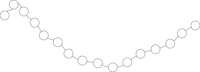 A twisting, fluid arrangement of circular dots forming a swirling motion in a linear path.