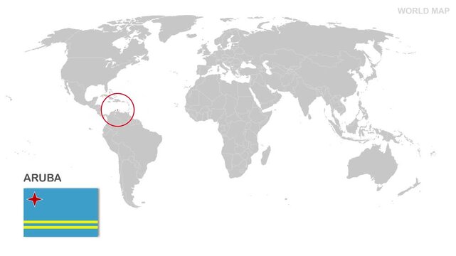 Aruba Map Video, highlighted in world map with national flag and borders, perfect for presentations, travel, education, geography, and global studies.