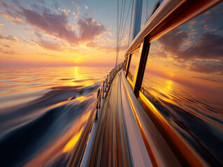 Obraz premium Romantic sunset sail on calm waters with a stunning sky reflection