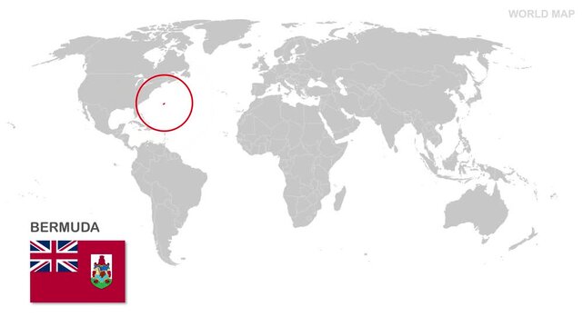 Bermuda Map Video, highlighted in the world map with national flag and borders, perfect for presentations, travel, education, geography, and global studies.