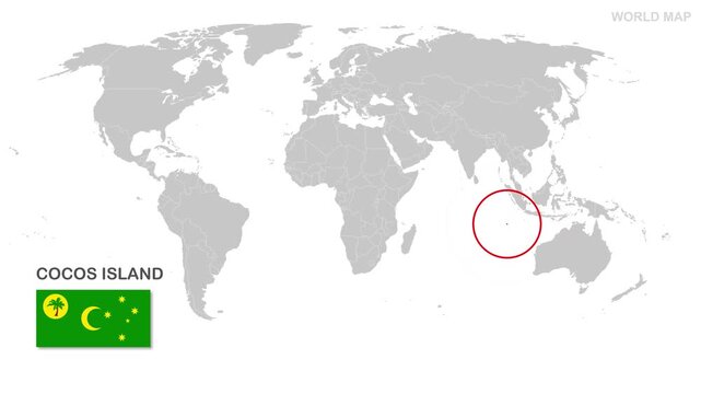 Cocos Island Map Video, highlighted in the world map with national flag and borders, perfect for presentations, travel, education, geography, and global studies.