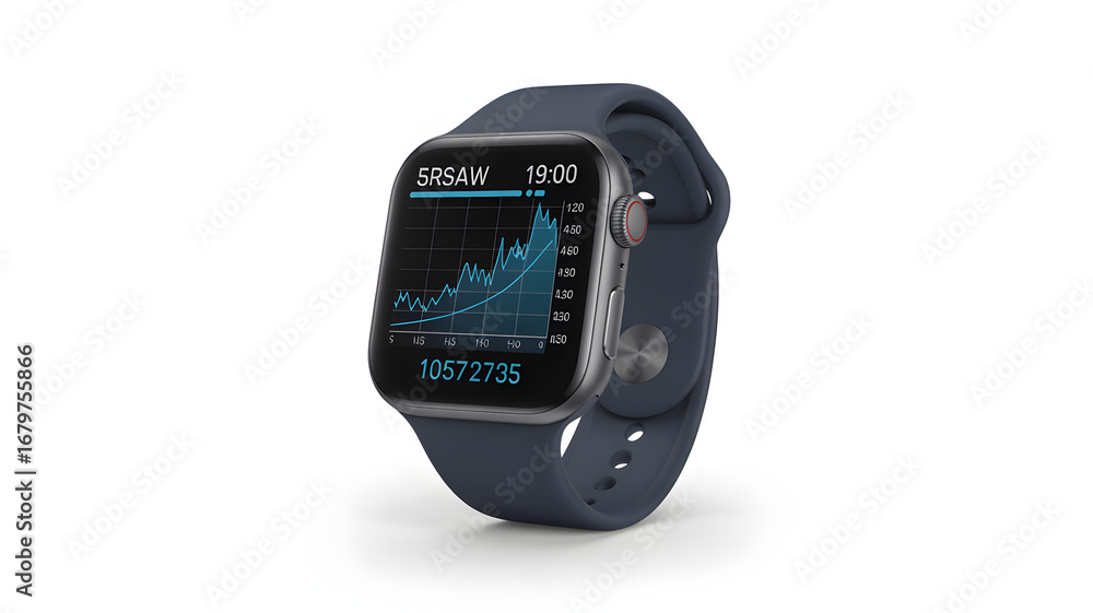 Aufkleber isolated smartwatch displaying a graph with a blue band on a white background in a studio shot
