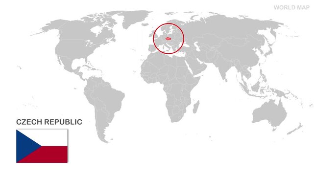 Czech Republic Map Video, highlighted in the world map with national flag and borders, perfect for presentations, travel, education, geography, and global studies.