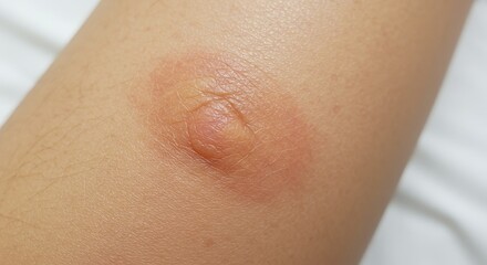 Inflamed Red Welt and Allergic Skin Reaction from an Insect Bite on Human Skin.