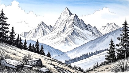 Mountain landscape drawing