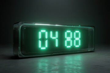 Striking Green Digital Readout 04 88 on Dark Reflective Surface.