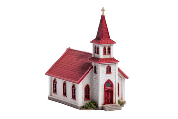 Red-Roof Country Church Model with Steeple on Transparent Background