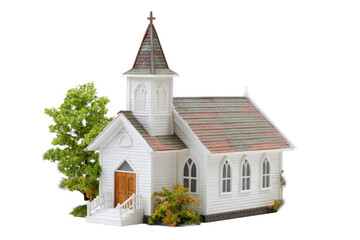Fototapeta premium White Country Church Model on Transparent Background