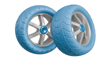 Blue car tires on silver disks in toy style on transparent background. Blue car wheels for the site! © Alexander Sulghin