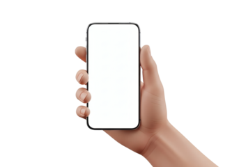 Hand holding a modern smartphone with a blank screen, perfect for showcasing apps or designs