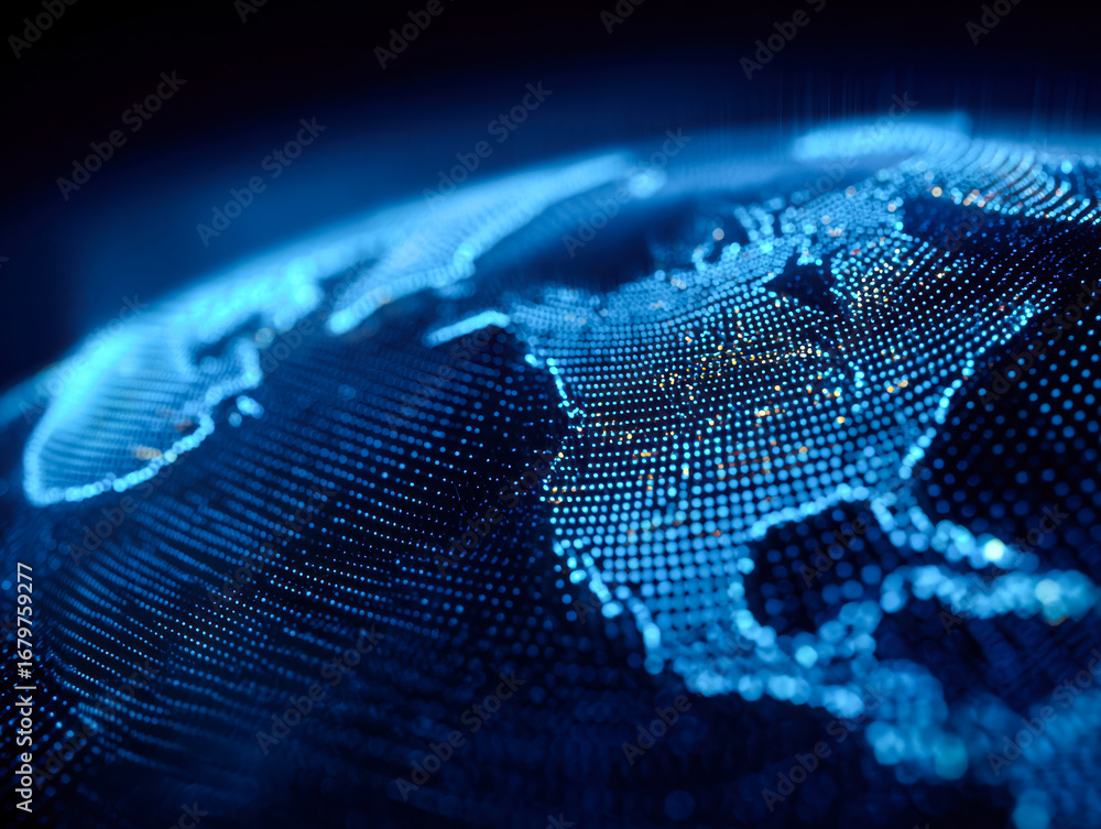 Poster digital globe of interconnected data points and futuristic holographic network