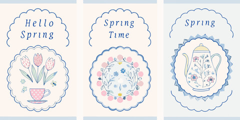 Charming spring collection featuring tulips floral arrangement teapot and floral medallion designs