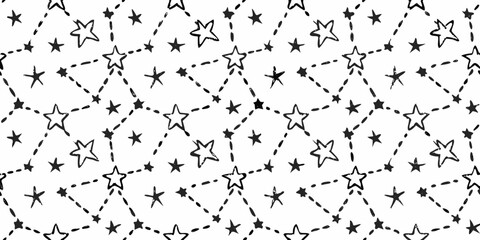Hand drawn star pattern with dotted lines connecting stars in a repeating geometric design