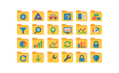 Fototapeta premium colorful flat vector icons Folder (Advanced) folder smart folder ai folder auto folder manual folder sort folder filter folder search folder track folder monitor folder optimize folder.