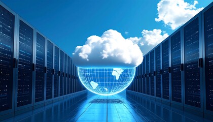 Digital sphere and cloud infrastructure, symbolizing the interconnection of global data networks