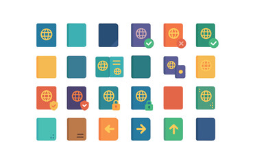 colorful flat vector icons Passport (Basic) passport icon passport new passport old passport valid passport invalid passport active passport inactive passport open passport closed passport.
