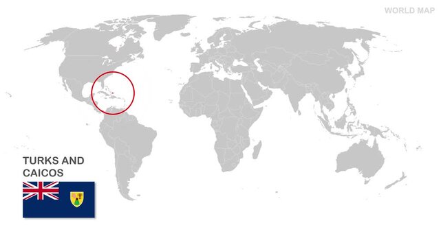 Turks and Caicos Map Video, highlighted in world map with national flag and borders, perfect for presentations, travel, education, geography, and global studies.