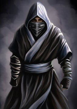 Mysterious digital ninja warrior in a stealthy martial arts pose, a silent assassin embodying ancient combat techniques.