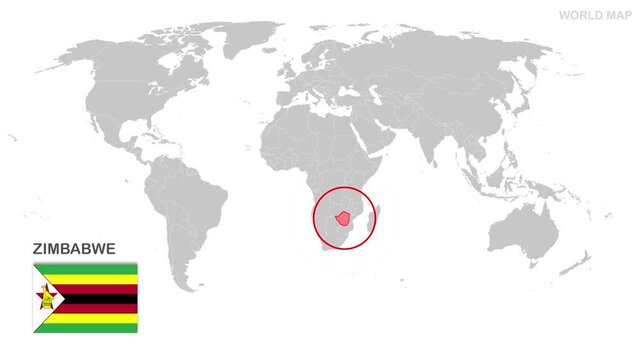 Zimbabwe Map Video, highlighted in world map with national flag and borders, perfect for presentations, travel, education, geography, and global studies.