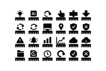 Fototapeta premium vector solid black filled icons Ruler (Advanced) ruler smart ruler ai ruler auto ruler manual ruler synced ruler unsynced ruler monitor ruler track ruler alert ruler notify ruler secure.