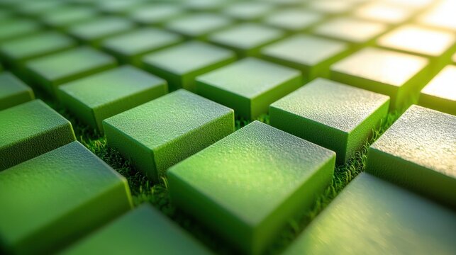 Close-up of green computer keyboard keys illuminated by sunlight, highlighting texture and detail