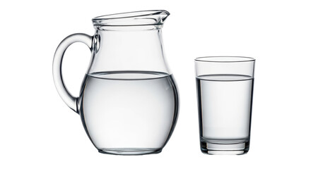 Isolated Glass Pitcher and Glass of Water