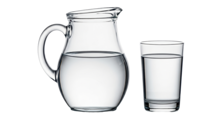 Isolated Glass Pitcher and Glass of Water