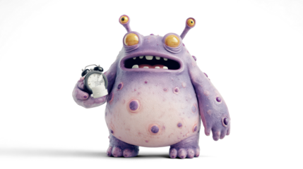 cute cartoon-style purple alien creature with a rounded, chubby body and smooth skin