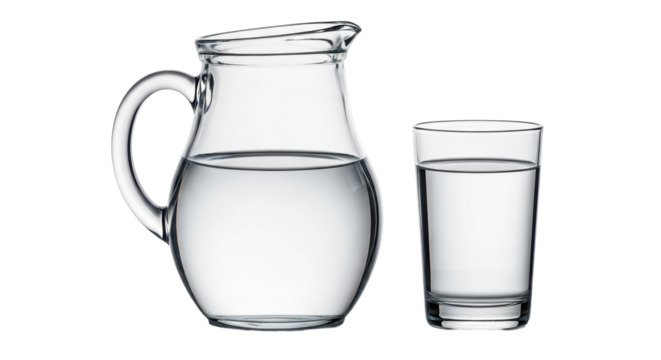 Isolated Glass Pitcher and Glass of Water