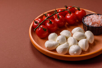 Mozzarella cheese balls, fresh white mini slices for Mediterranean food. Mozzarella cheese
