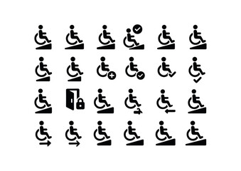 Naklejka premium vector solid black filled icons Wheelchair Ramp (Basic) ramp icon ramp new ramp old ramp valid ramp invalid ramp active ramp inactive ramp add ramp remove ramp confirm ramp cancel ramp open.