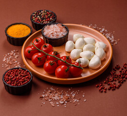 Mozzarella cheese balls, fresh white mini slices for Mediterranean food. Mozzarella cheese