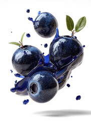 blueberries swirling  in glossy indigo-blue juice splashes