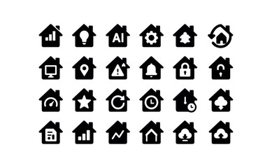 Fototapeta premium vector solid black filled icons Homepage (Advanced) homepage smart homepage ai homepage auto homepage manual homepage synced homepage unsynced homepage monitor homepage track homepage alert.