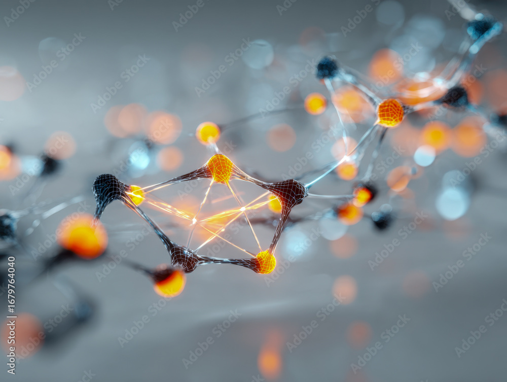 Poster abstract representation of molecular connections and neural networks in vibrant colors