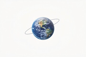 Orbiting Earth, rotating, white background, satellite, global concept