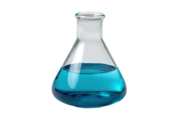 Erlenmeyer Flask with Blue Solution on Transparent Background