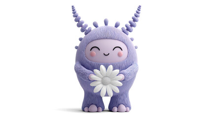 lavender alien with spiraling horns, huge eyelashes, and a gentle grin