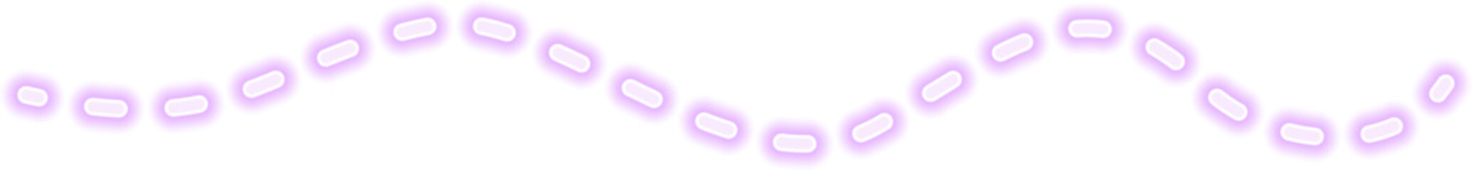 Artistic, freeform, wavy, dashed line with a glowing neon purple effect.