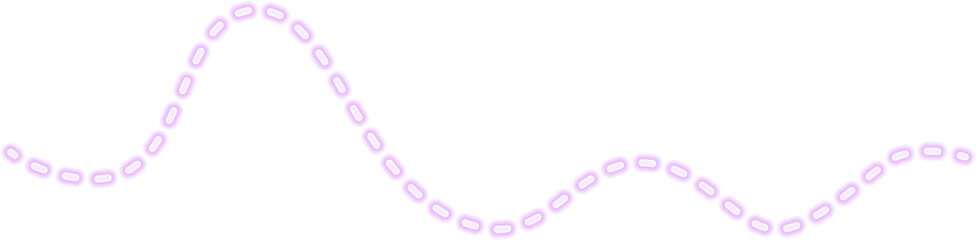 Curved, dashed stroke with a smooth, flowing motion and a glowing neon purple effect.