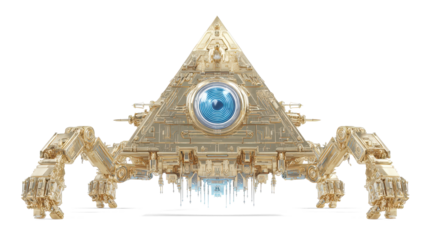 metallic gold alien shaped like a pyramid