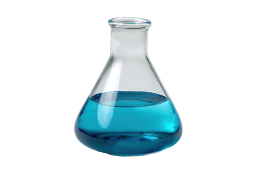 Erlenmeyer Flask with Blue Solution on Transparent Background